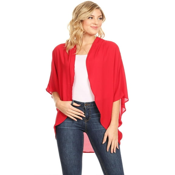 MOA COLLECTION Women's Solid Casual Lightweight 34 Sleeve Loose Fit Open Front Cardigan