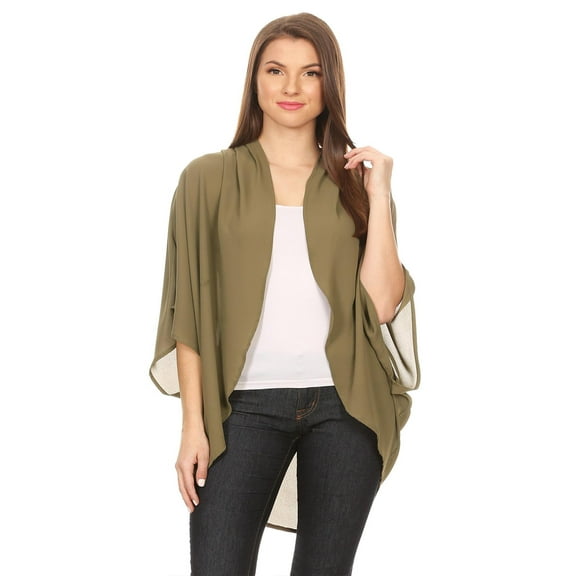 MOA COLLECTION Women's Solid Casual Lightweight 34 Sleeve Loose Fit Open Front Cardigan