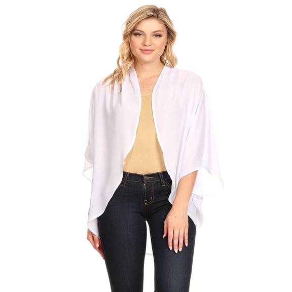 MOA COLLECTION Women's Solid Casual Lightweight 34 Sleeve Loose Fit Open Front Cardigan