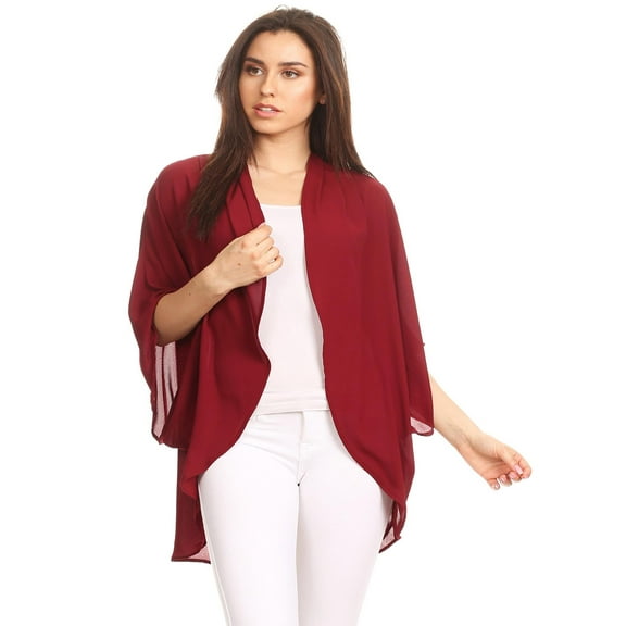 MOA COLLECTION Women's Solid Casual Lightweight 34 Sleeve Loose Fit Open Front Cardigan