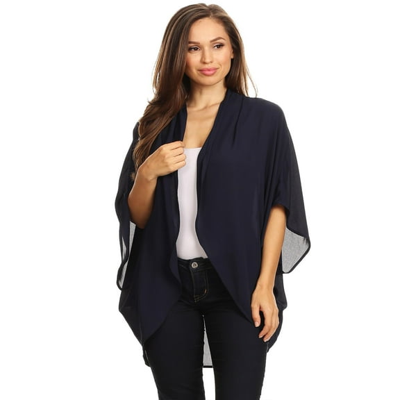 MOA COLLECTION Women's Solid Casual Lightweight 34 Sleeve Loose Fit Open Front Cardigan