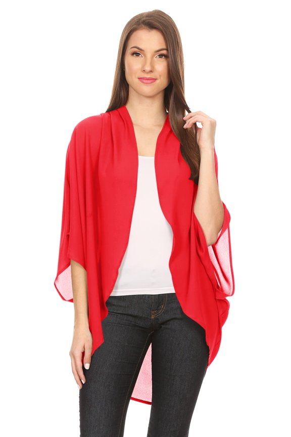 Women's Solid Casual Lightweight 3/4 Sleeve Loose Fit Open Front Cardigan