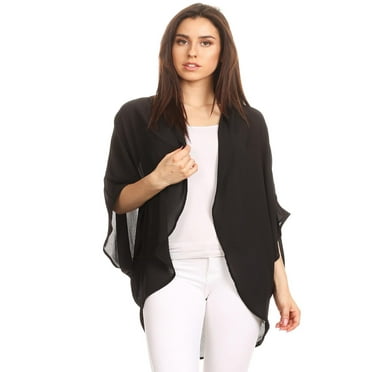 MOA COLLECTION Women's Solid Casual Lightweight 34 Sleeve Loose Fit Open Front Cardigan