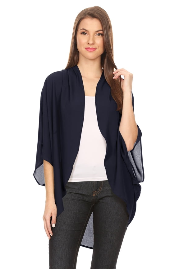 Women's Solid Casual Lightweight 3/4 Sleeve Loose Fit Open Front Cardigan