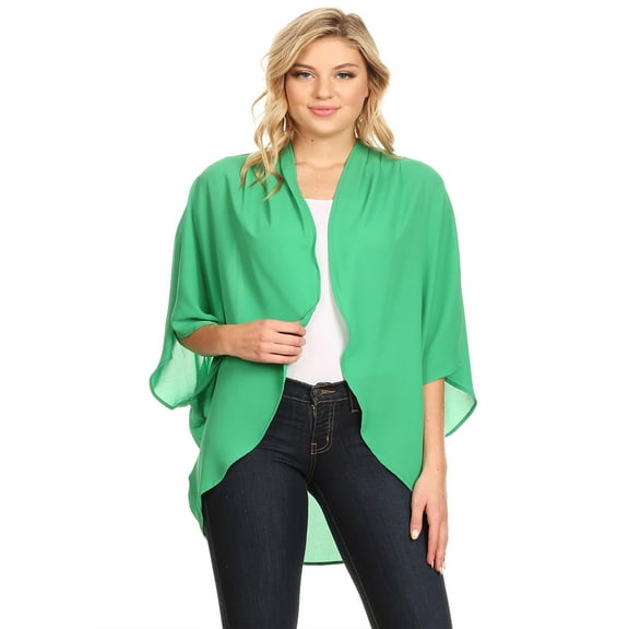 MOA COLLECTION Women's Solid Casual Lightweight 34 Sleeve Loose Fit Open Front Cardigan