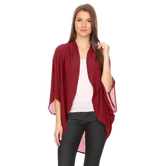 Women's Solid Casual Lightweight 3/4 Sleeve Loose Fit Open Front Cardigan