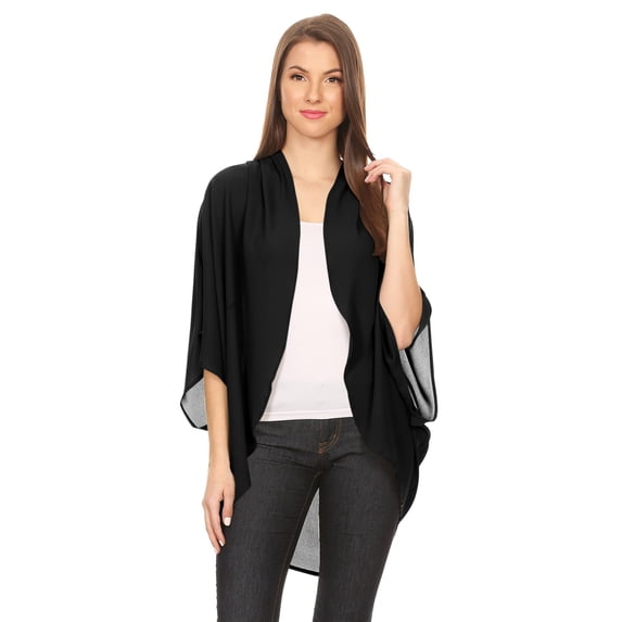 Women's Solid Casual Lightweight 3/4 Sleeve Loose Fit Open Front Cardigan