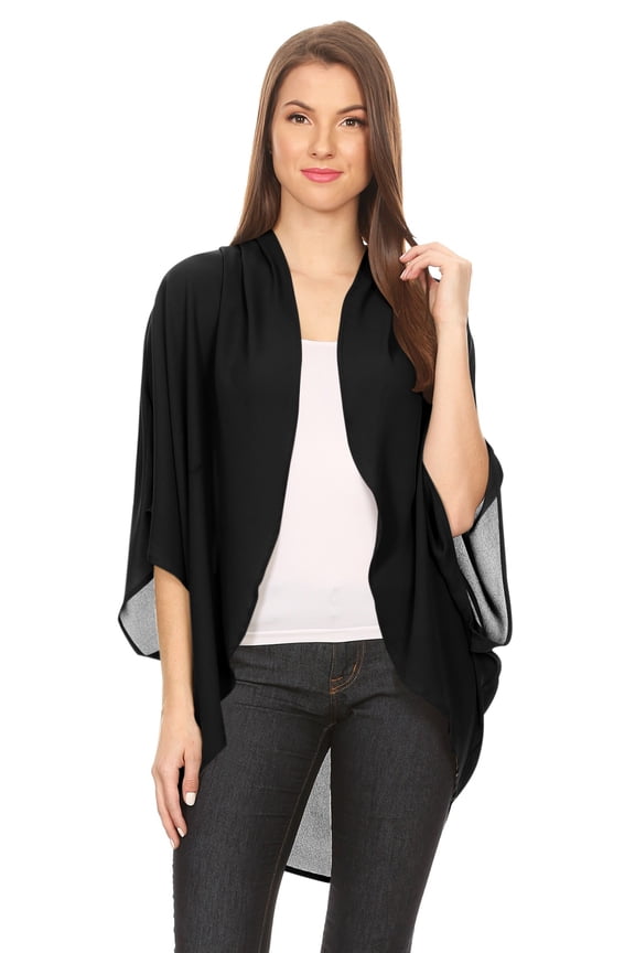 Women's Solid Casual Lightweight 3/4 Sleeve Loose Fit Open Front Cardigan