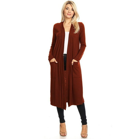 MOA COLLECTION Women's Solid Casual Lightweight Loose Fit Pocket Open Front Knit Cardigan