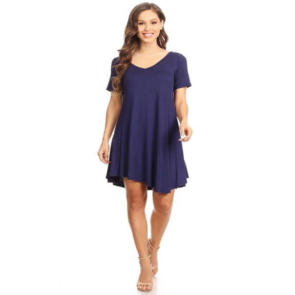 MOA COLLECTION Women's Solid Casual Lightweight Relaxed Fit Short Sleeve Knit Tunic Top Dress