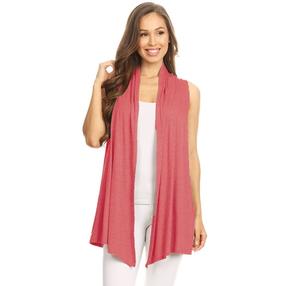 Women's Sleeveless Open Front Cardigan Lightweight Solid Drape Vest