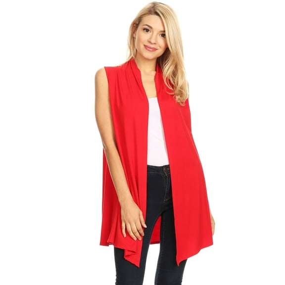 Women's Sleeveless Open Front Cardigan Lightweight Solid Drape Vest