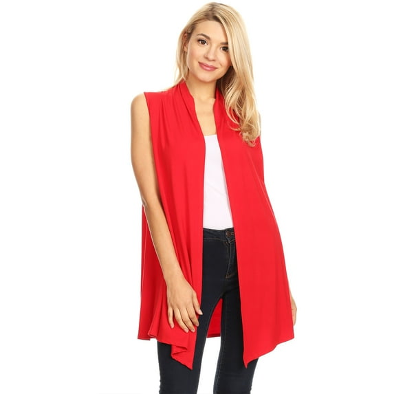 Women's Sleeveless Open Front Cardigan Lightweight Solid Drape Vest