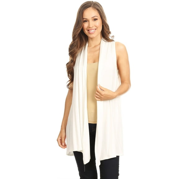 Women's Sleeveless Open Front Cardigan Lightweight Solid Drape Vest