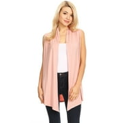 MOA COLLECTION Womens Solid Casual Lightweight Sleeveless Draped Open Front Cardigan