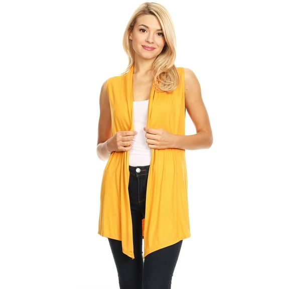 Women's Sleeveless Open Front Cardigan Lightweight Solid Drape Vest