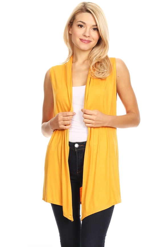 Women's Sleeveless Open Front Cardigan Lightweight Solid Drape Vest
