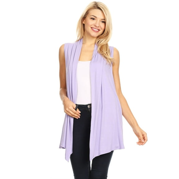 Women's Sleeveless Open Front Cardigan Lightweight Solid Drape Vest