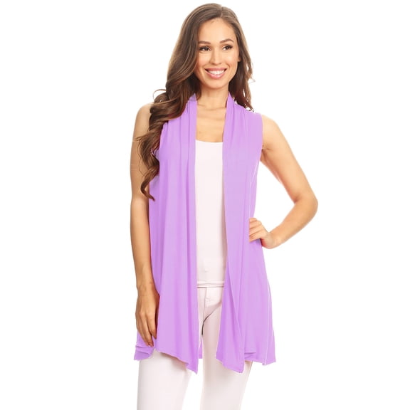 Women's Sleeveless Open Front Cardigan Lightweight Solid Drape Vest