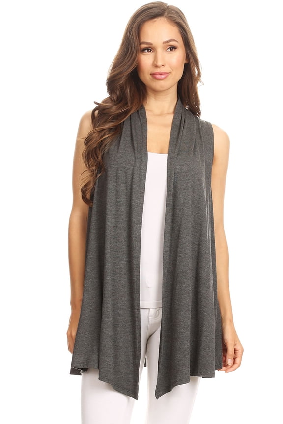 Women's Sleeveless Open Front Cardigan Lightweight Solid Drape Vest