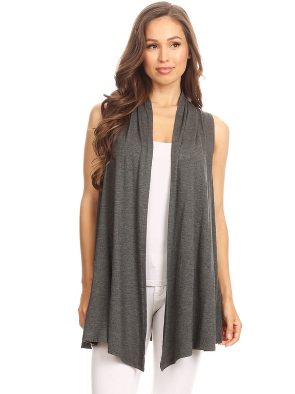 Women's Sleeveless Open Front Cardigan Lightweight Solid Drape Vest