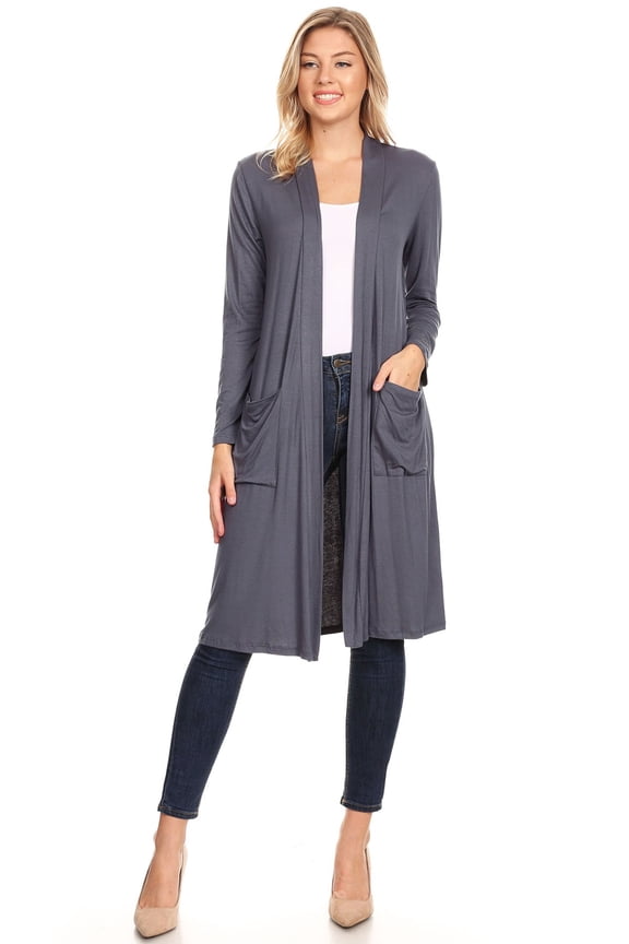 Women's Solid Casual Loose Fit Long Sleeve Pocket Open Front Duster Cardigan