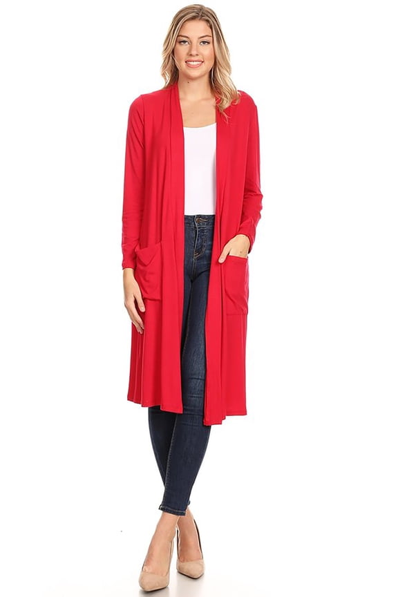 Women's Solid Casual Loose Fit Long Sleeve Pocket Open Front Duster Cardigan