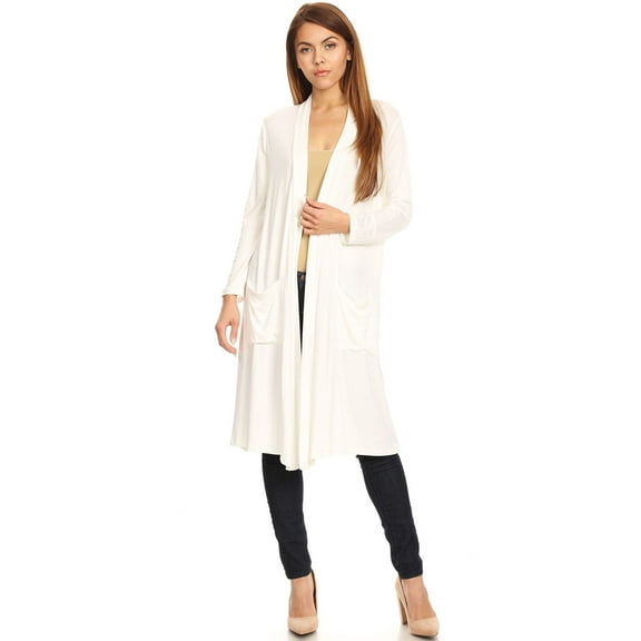 MOA COLLECTION Women's Solid Casual Loose Fit Long Sleeve Pocket Open Front Duster Cardigan