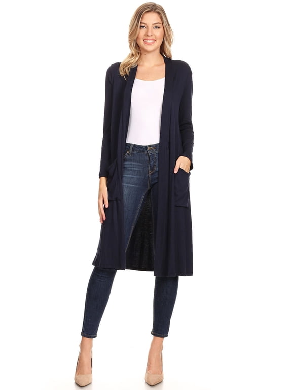 Women's Solid Casual Loose Fit Long Sleeve Pocket Open Front Duster Cardigan