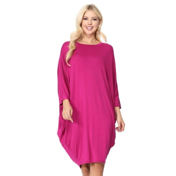 Women's Elegant Plus Size Loose Fit Dress Side Draped Dolman Sleeve Midi