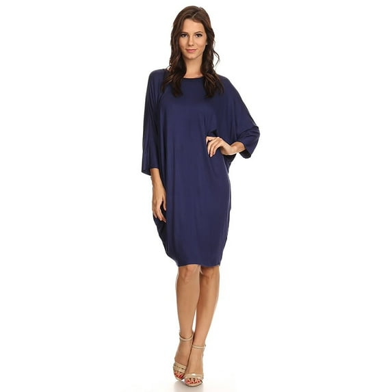 MOA COLLECTION Women's Solid Casual Sexy Relax fit Dolman 3/4 Sleeve Side Draped Midi Dress