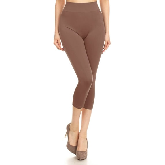 MOA COLLECTION Women's Solid Color Basic Seamless Capri Slim Fit Stretch Skinny Comfy Pants Leggings