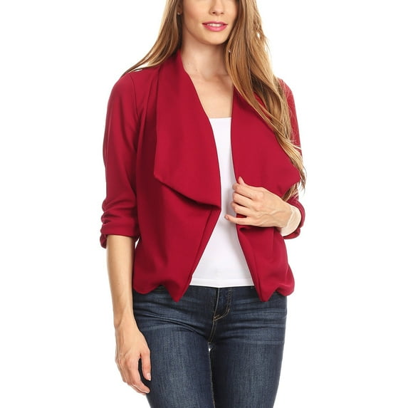 MOA COLLECTION Women's Solid Fitted Blazer 3/4 Sleeve Open Front Casual Design