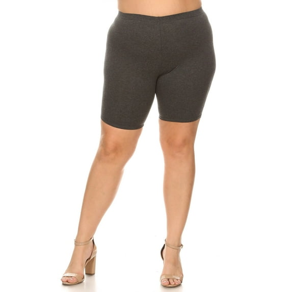 MOA COLLECTION Women's Solid Slim Fit High Waist Plus Size Elastic Waistband Bodycon Biker Shorts