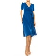 thumbnail image 1 of MOA COLLECTION Women's Stylish Solid Faux Wrap Dress with Deep V-Neck, 1 of 5