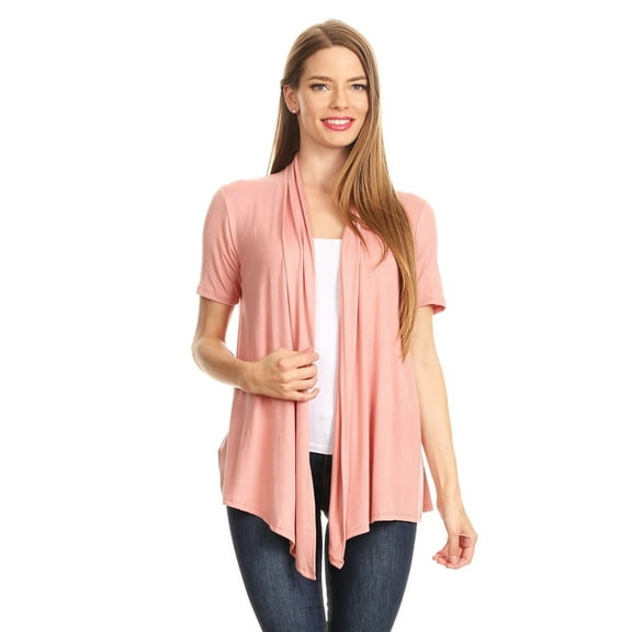 MOA Collection Casual Open Front Short Sleeve Cardigan