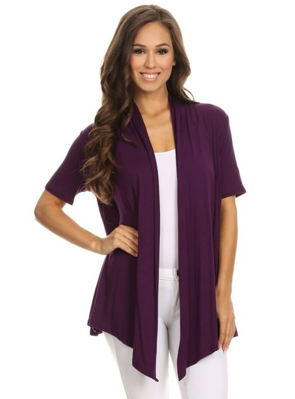 MOA Collection Casual Open Front Short Sleeve Cardigan