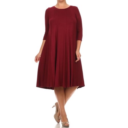MOA Collection Plus Size Women's 3/4 Sleeves solid dress