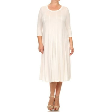 MOA Collection Plus Size Women's 3/4 Sleeves solid dress