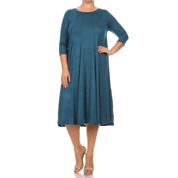 MOA Collection Plus Size Women's 3/4 Sleeves solid dress