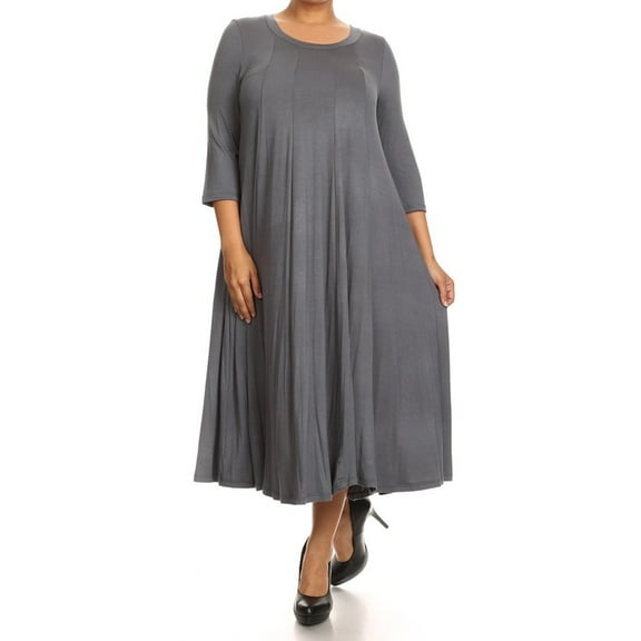 MOA Collection Plus Size Women's 3/4 Sleeves solid dress