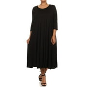 MOA Collection Plus Size Womens 3/4 Sleeves solid dress