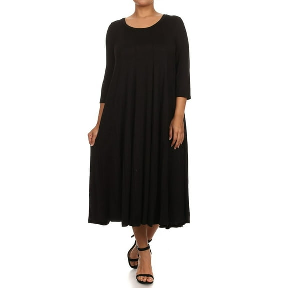 MOA Collection Plus Size Women's 3/4 Sleeves solid dress