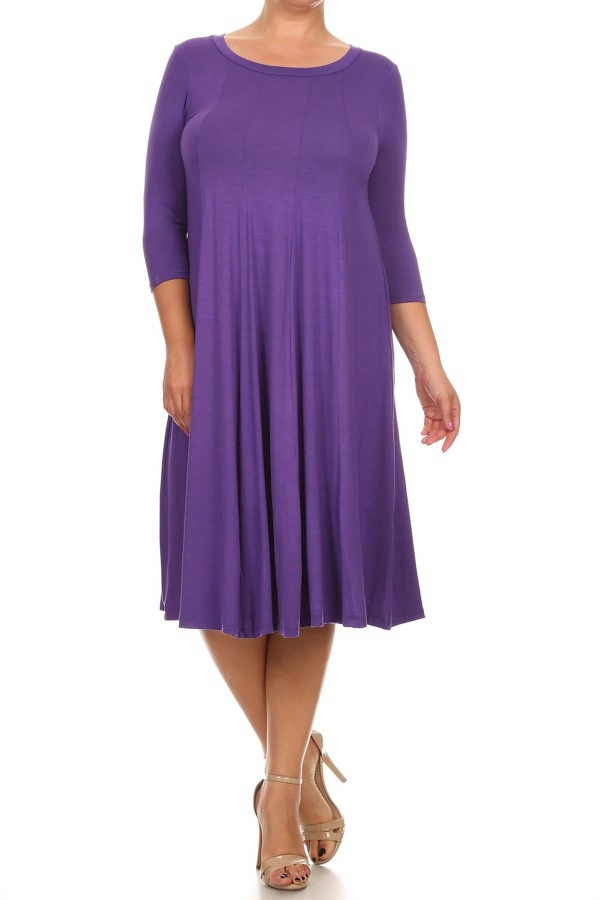 MOA Collection Plus Size Women's 3/4 Sleeves solid dress - Walmart.com