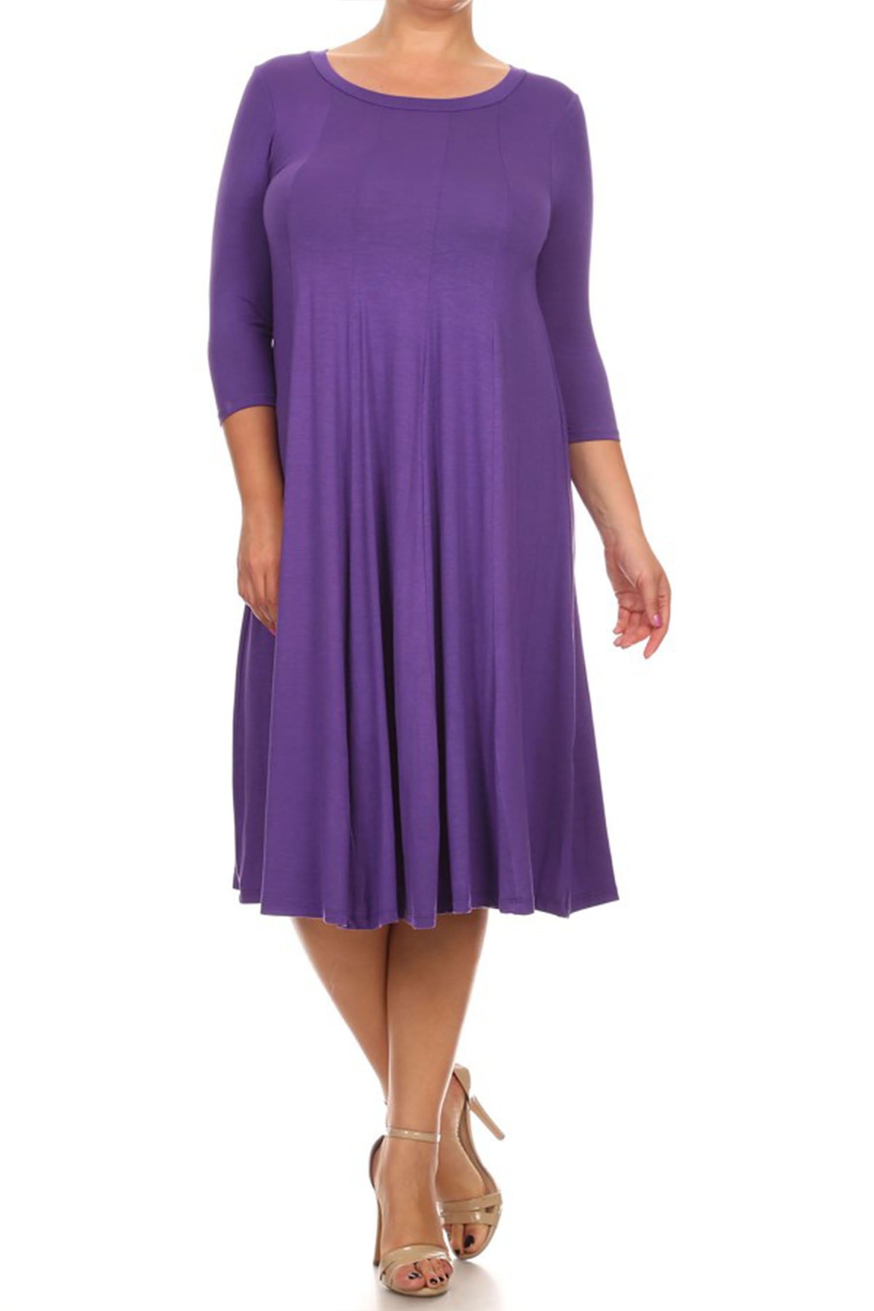 MOA Collection Plus Size Women's A-Line Midi Dress with 3/4