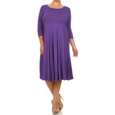 MOA Collection Plus Size Women's 3/4 Sleeves solid dress