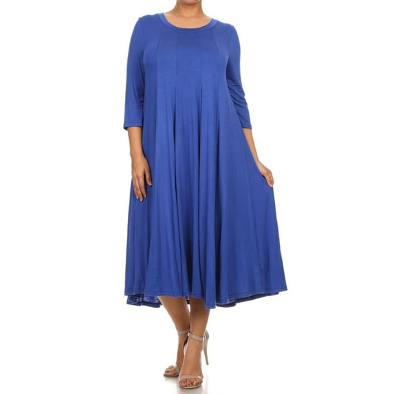 MOA Collection Plus Size Women's 3/4 Sleeves solid dress