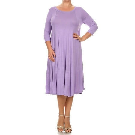 MOA Collection Plus Size Women's 3/4 Sleeves solid dress