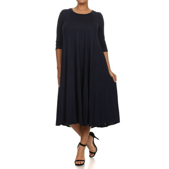 MOA Collection Plus Size Women's 3/4 Sleeves solid dress