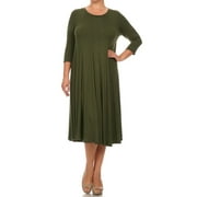 NMC MOA Collection Plus Size Women's 3/4 Sleeves solid dress